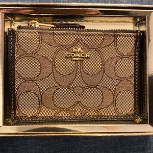 Brand New Coach New York  Mini Skinny ID Case Signature Canvas & refined Leather
